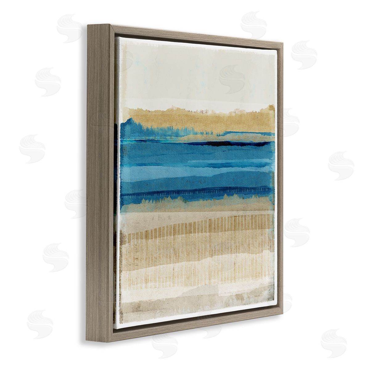 Blue Daze Abstraction Brown Floating Frame Canvas Wall Art, Home Decor by Flora Kouta