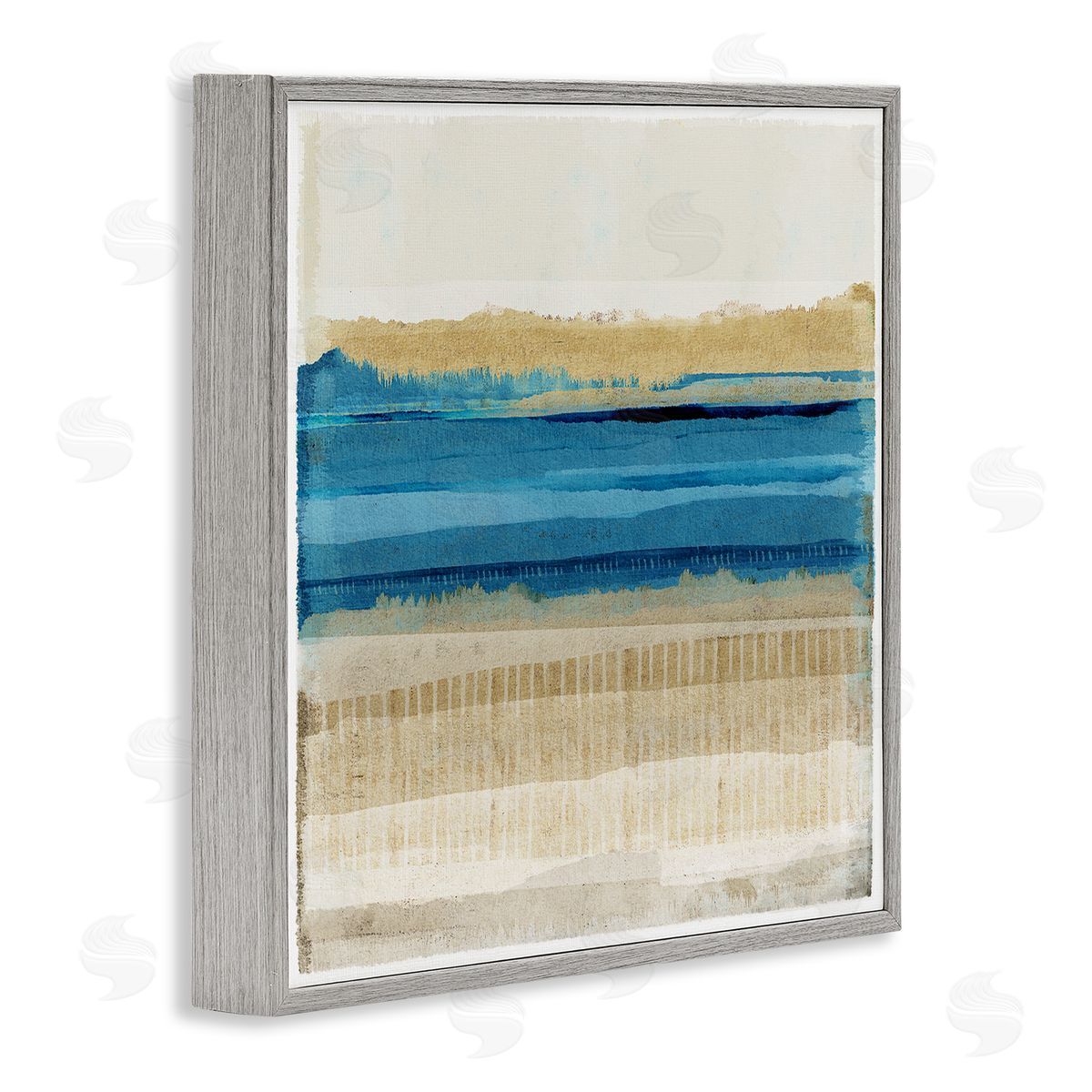 Blue Daze Abstraction Grey Frame Print Wall Art, Home Decor by Flora Kouta