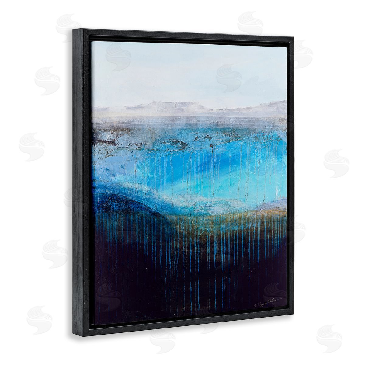 Intense Abstract Landscape Black Floating Frame Canvas Wall Art, Home Decor by Ruth Fromstein