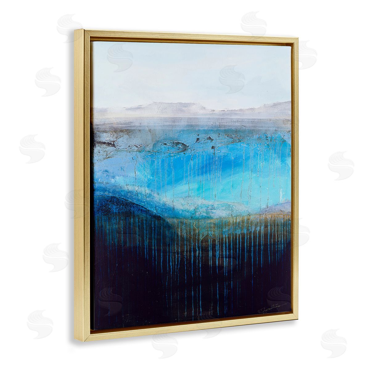 Intense Abstract Landscape Gold Floating Frame Canvas Wall Art, Home Decor by Ruth Fromstein