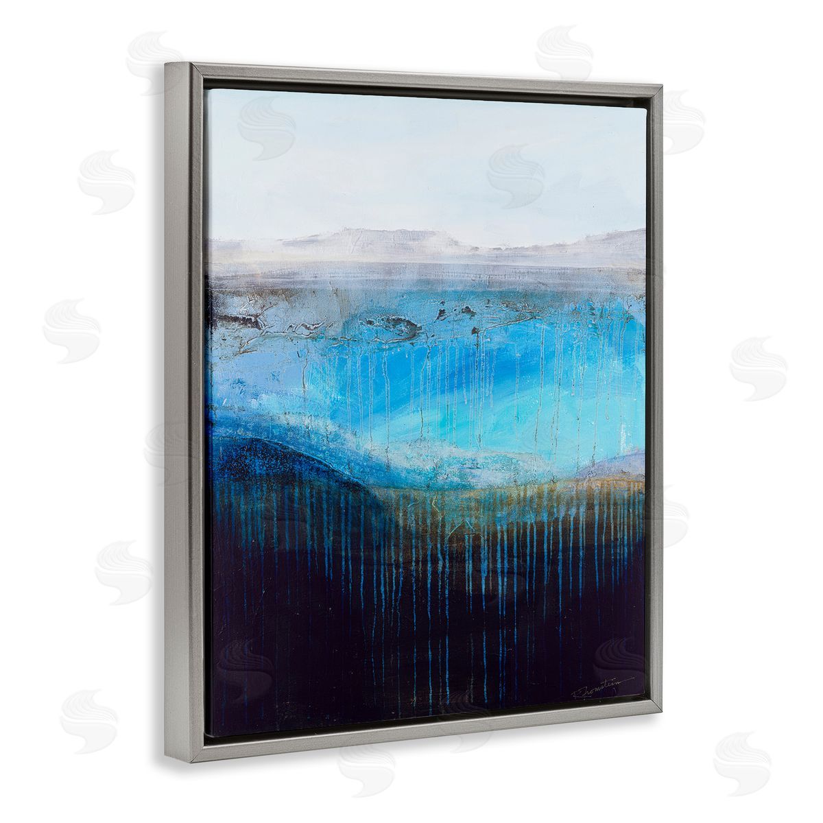 Intense Abstract Landscape Grey Floating Frame Canvas Wall Art, Home Decor by Ruth Fromstein