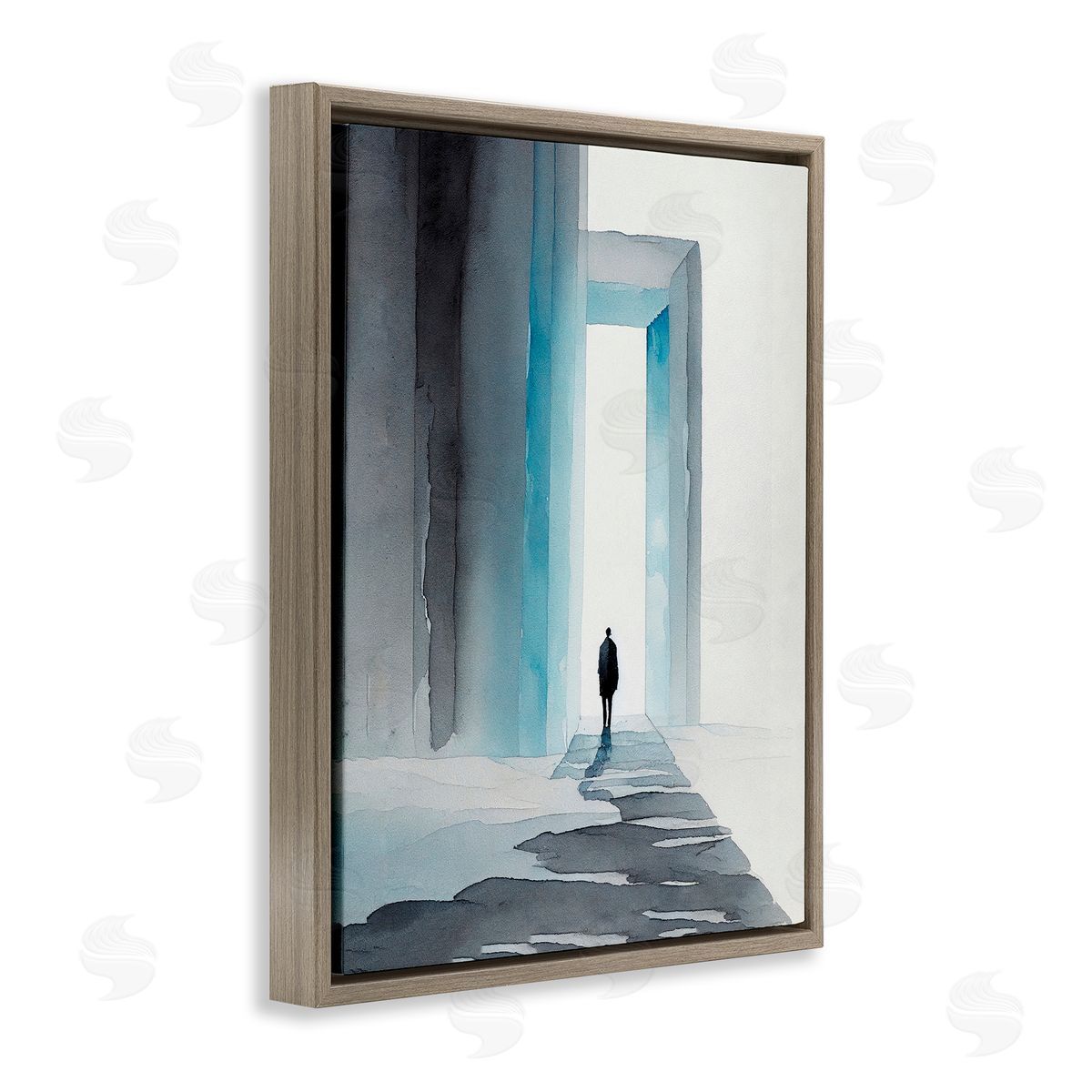 Person with Snowy Doorway Brown Floating Frame Canvas Wall Art, Home Decor by Incado