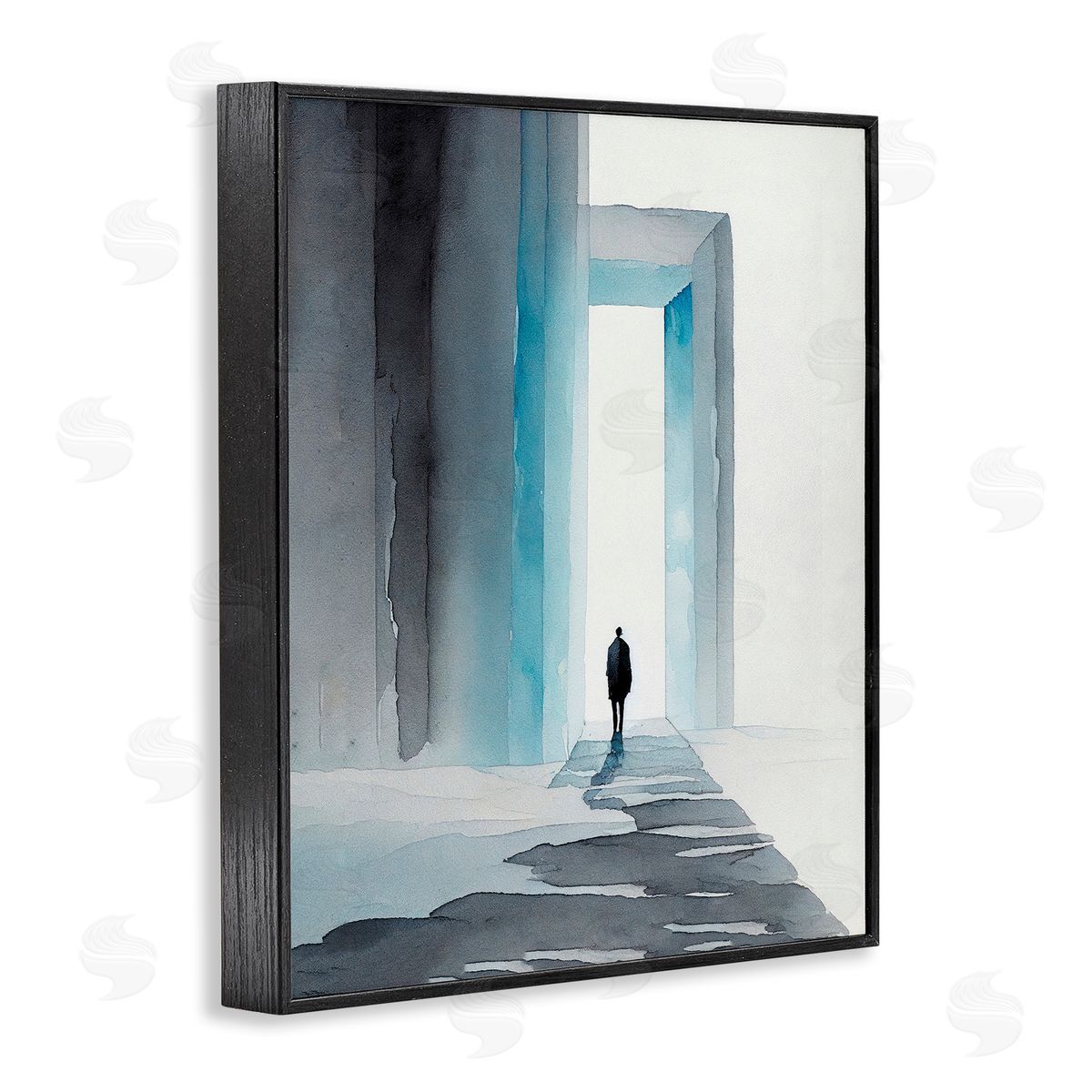 Person with Snowy Doorway Black Frame Print Wall Art, Home Decor by Incado