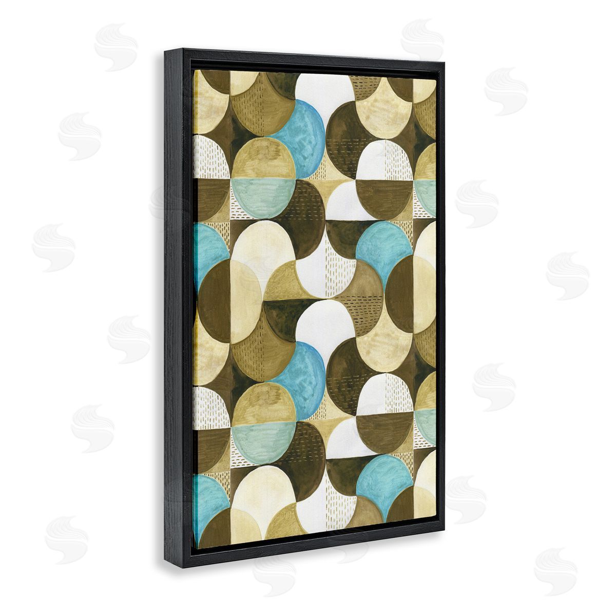 Boho Circular Pattern Black Floating Frame Canvas Wall Art, Home Decor by Incado