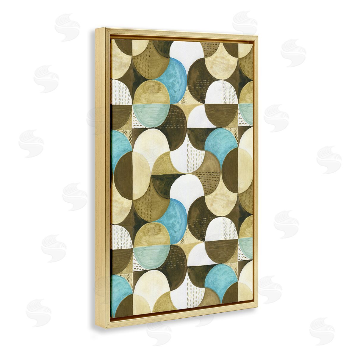 Boho Circular Pattern Gold Floating Frame Canvas Wall Art, Home Decor by Incado