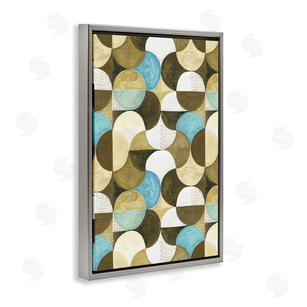 Boho Circular Pattern Grey Floating Frame Canvas Wall Art, Home Decor by Incado
