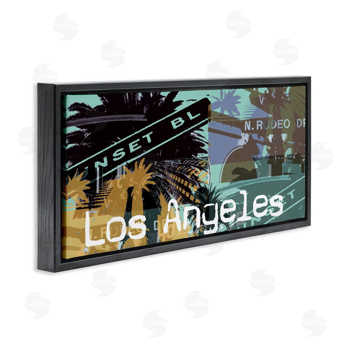 Los Angeles Travel Collage Black Floating Frame Canvas Wall Art, Home Decor by Jan Weiss
