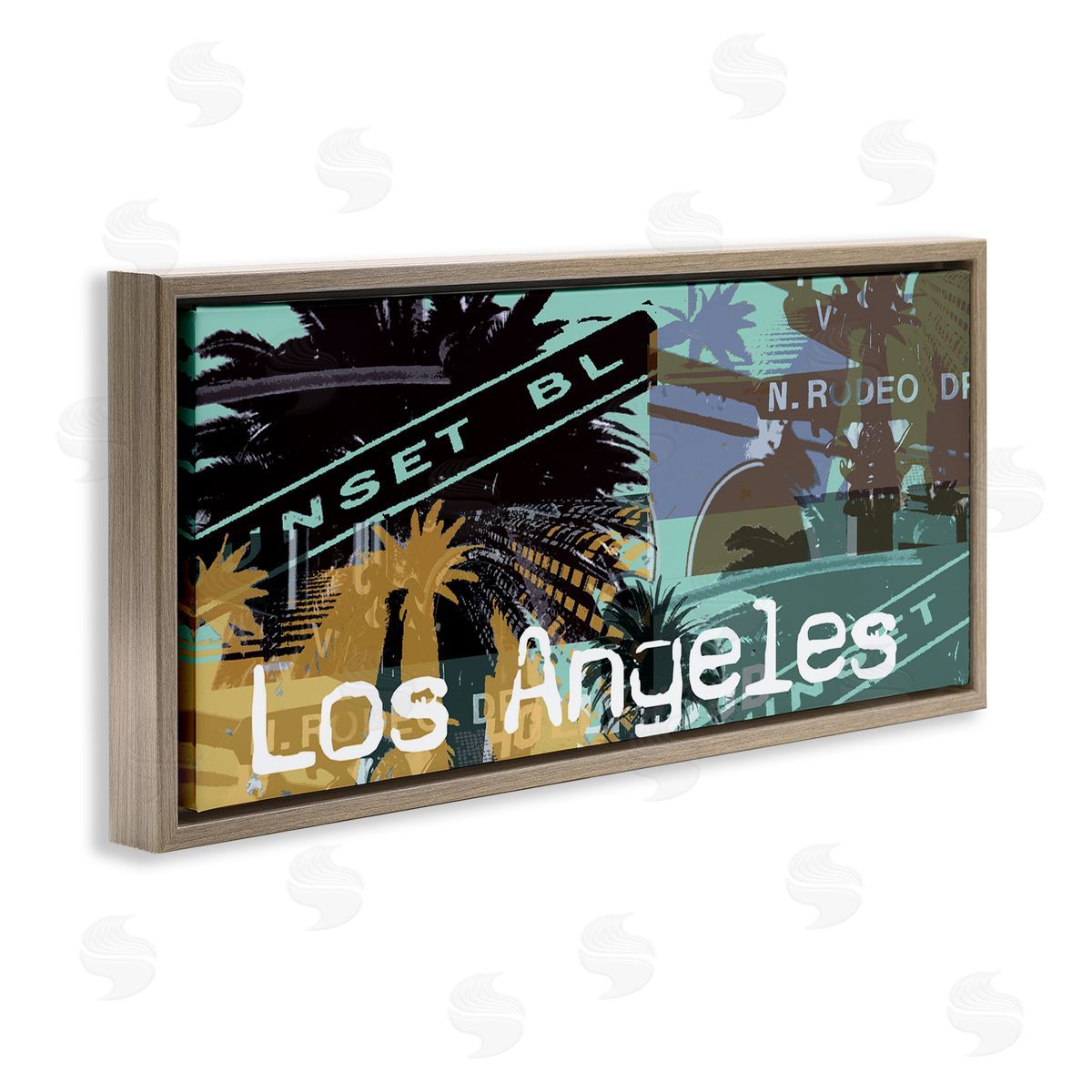 Los Angeles Travel Collage Brown Floating Frame Canvas Wall Art, Home Decor by Jan Weiss