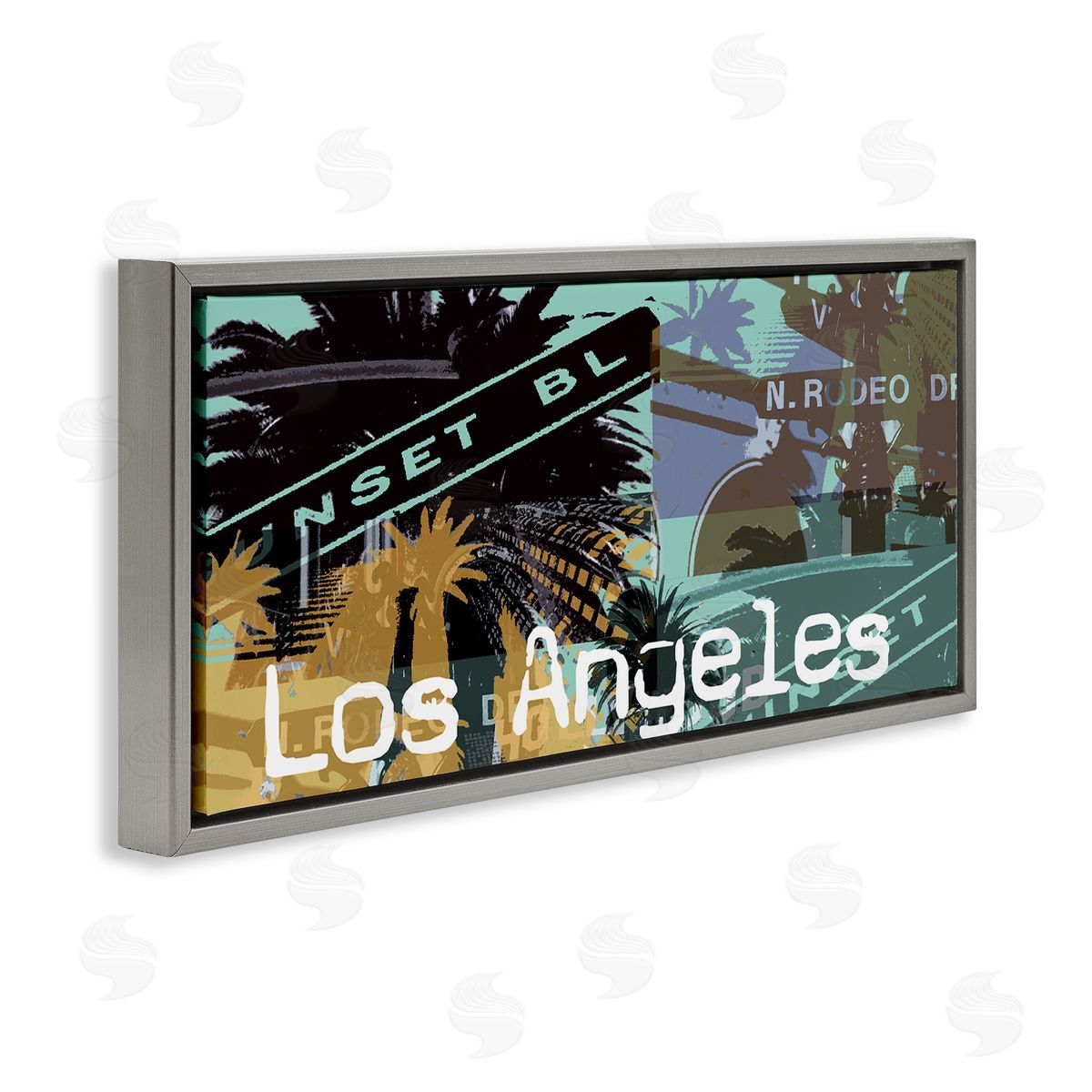 Los Angeles Travel Collage Grey Floating Frame Canvas Wall Art, Home Decor by Jan Weiss