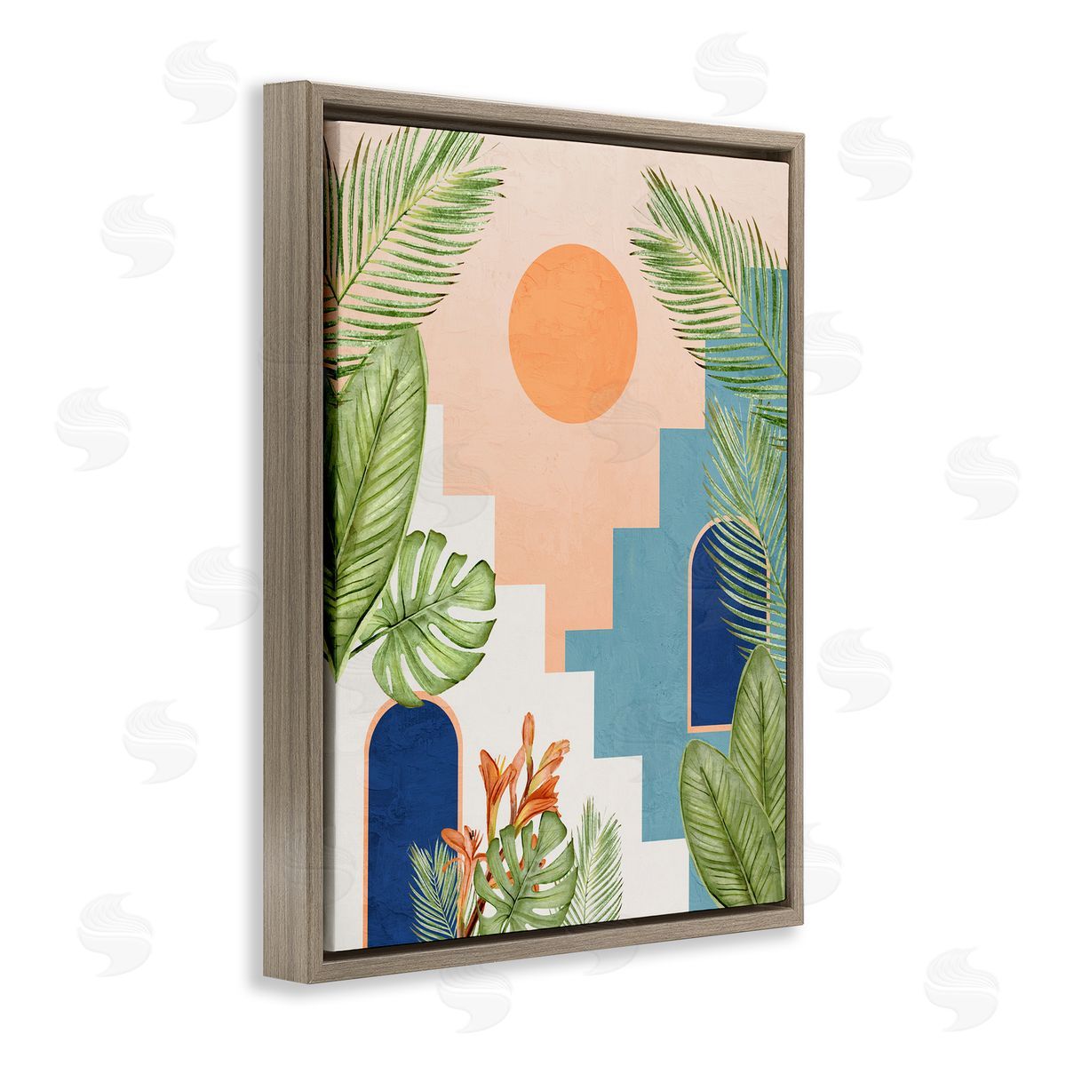 Desert City with Palms Brown Floating Frame Canvas Wall Art, Home Decor by Kim Allen