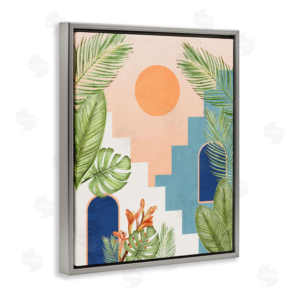 Desert City with Palms Grey Floating Frame Canvas Wall Art, Home Decor by Kim Allen