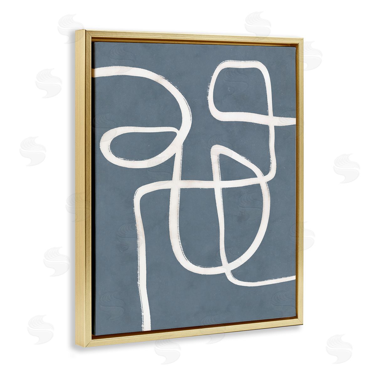 Freeflow Line on Blue Gold Floating Frame Canvas Wall Art, Home Decor by Nina Blue