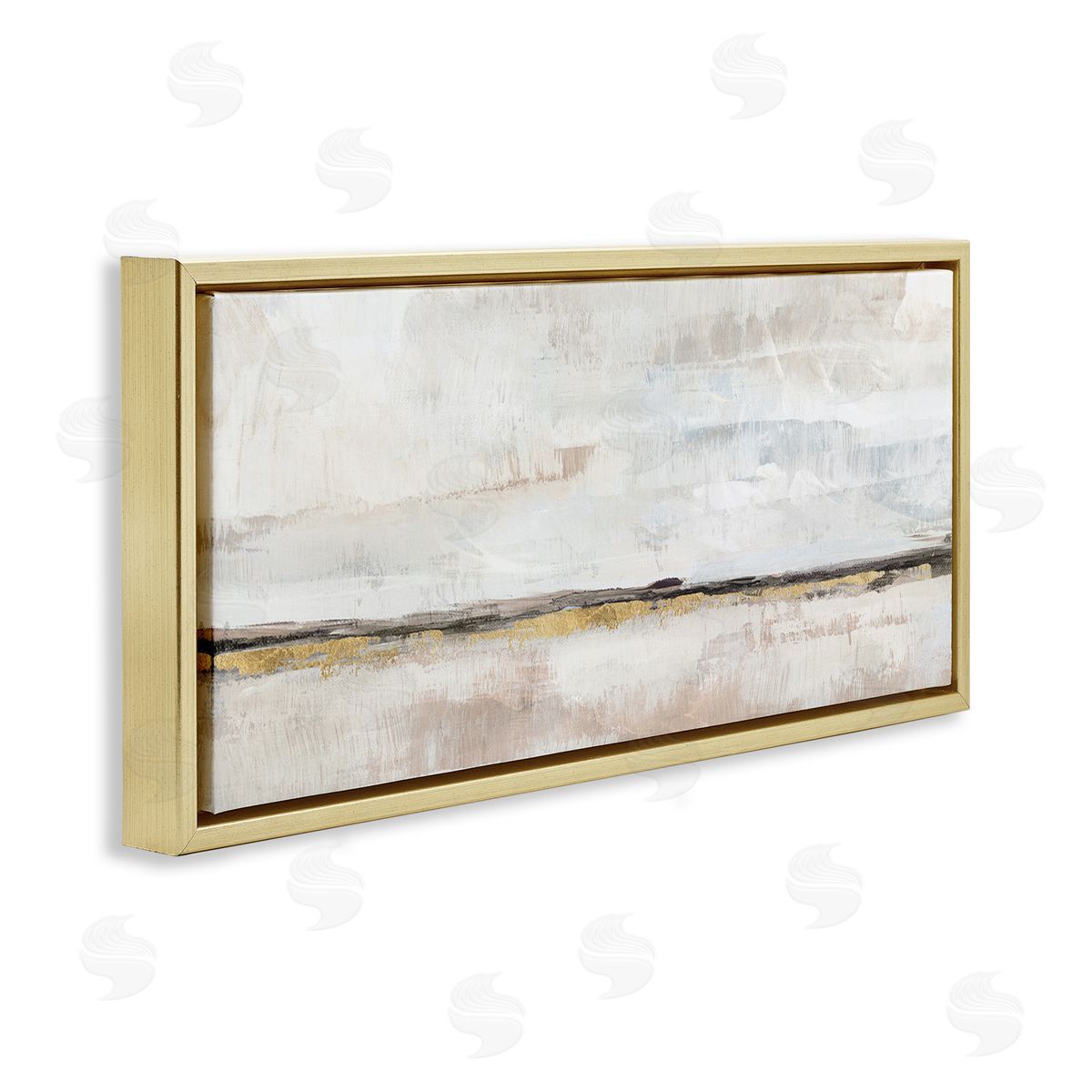 Neutral Horizon Landscape Gold Floating Frame Canvas Wall Art, Home Decor by Nina Blue