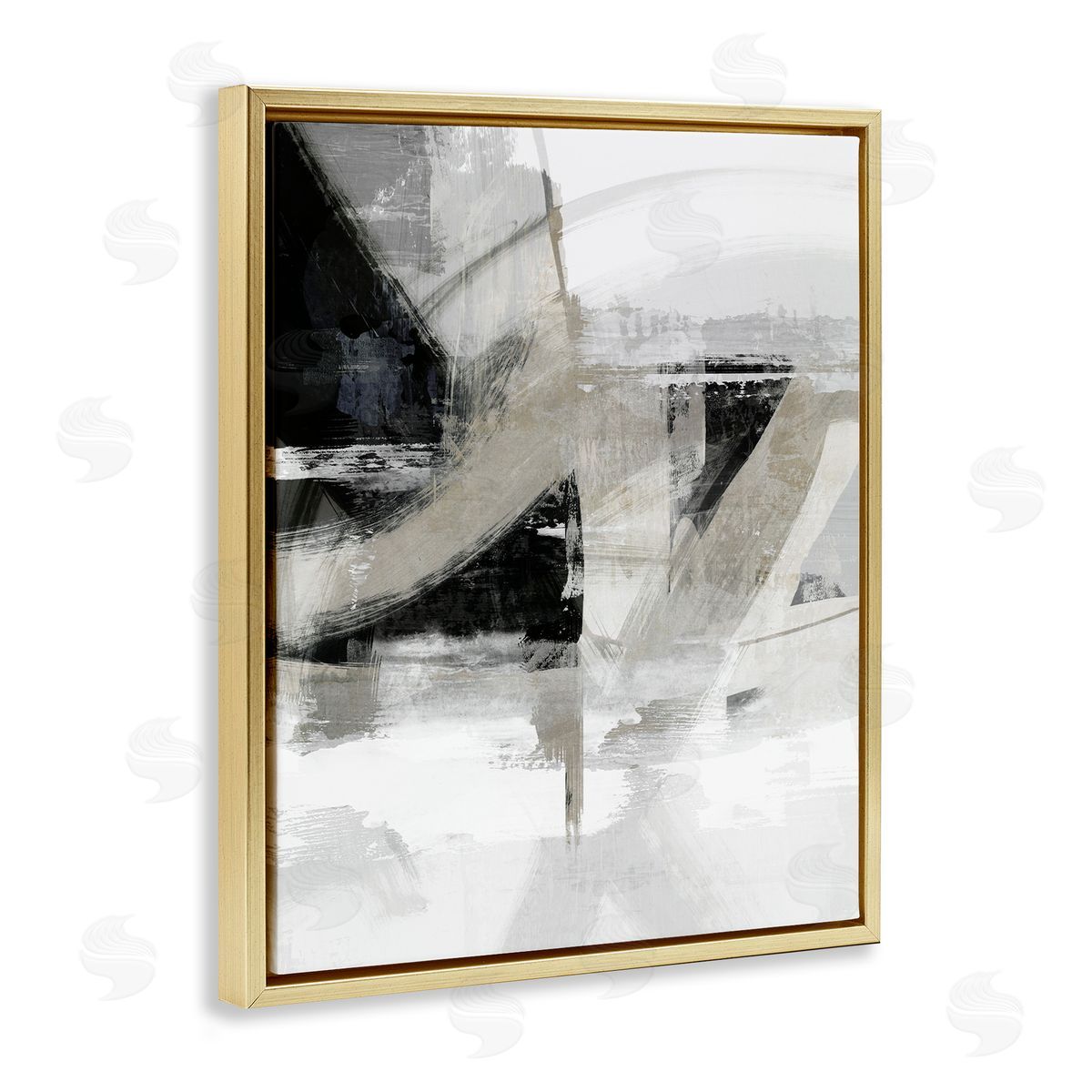 Neutral Urban Complex Gold Floating Frame Canvas Wall Art, Home Decor by Nina Blue
