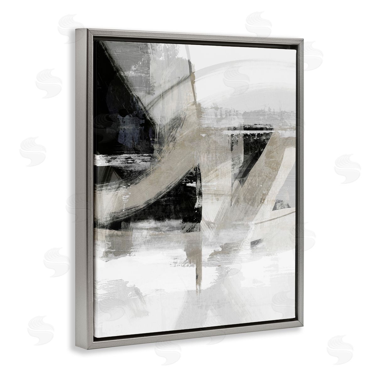 Neutral Urban Complex Grey Floating Frame Canvas Wall Art, Home Decor by Nina Blue