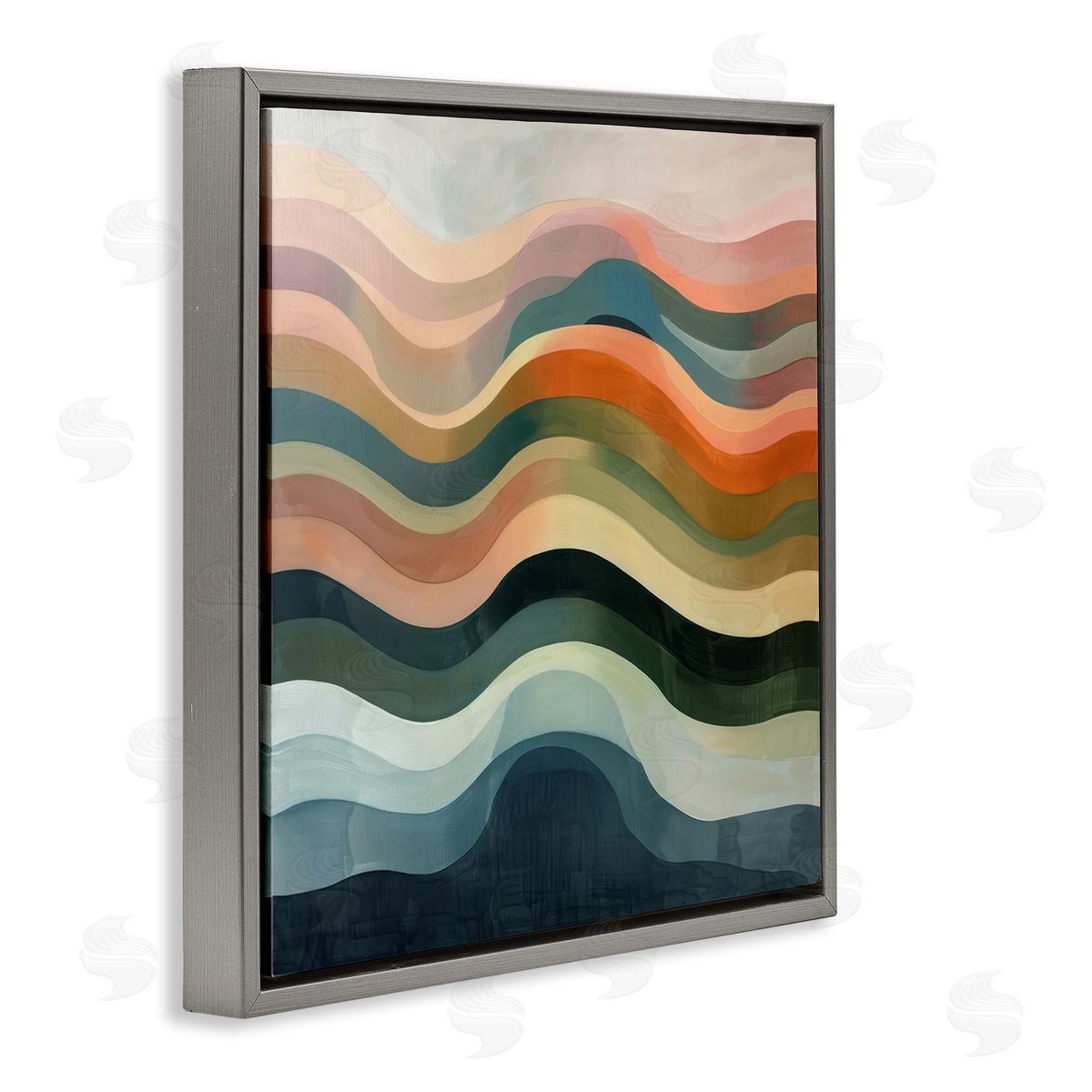 Fluid Dynamics Pattern Grey Floating Frame Canvas Wall Art, Home Decor by Lazar Studio