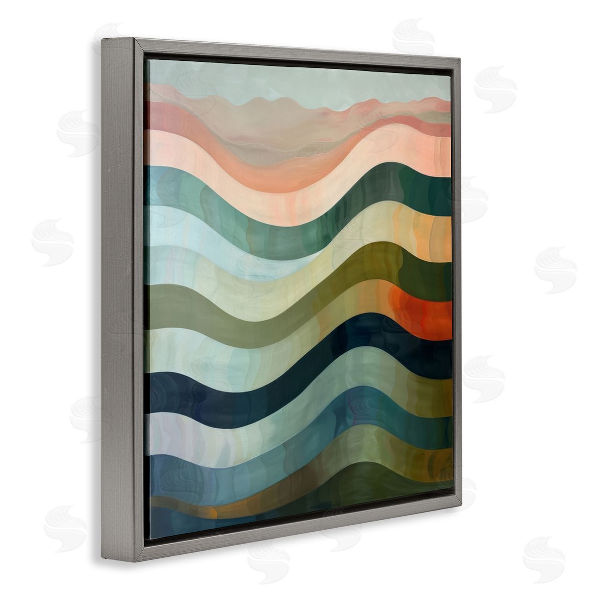 Fluid Dynamic Stripes Grey Floating Frame Canvas Wall Art, Home Decor by Lazar Studio