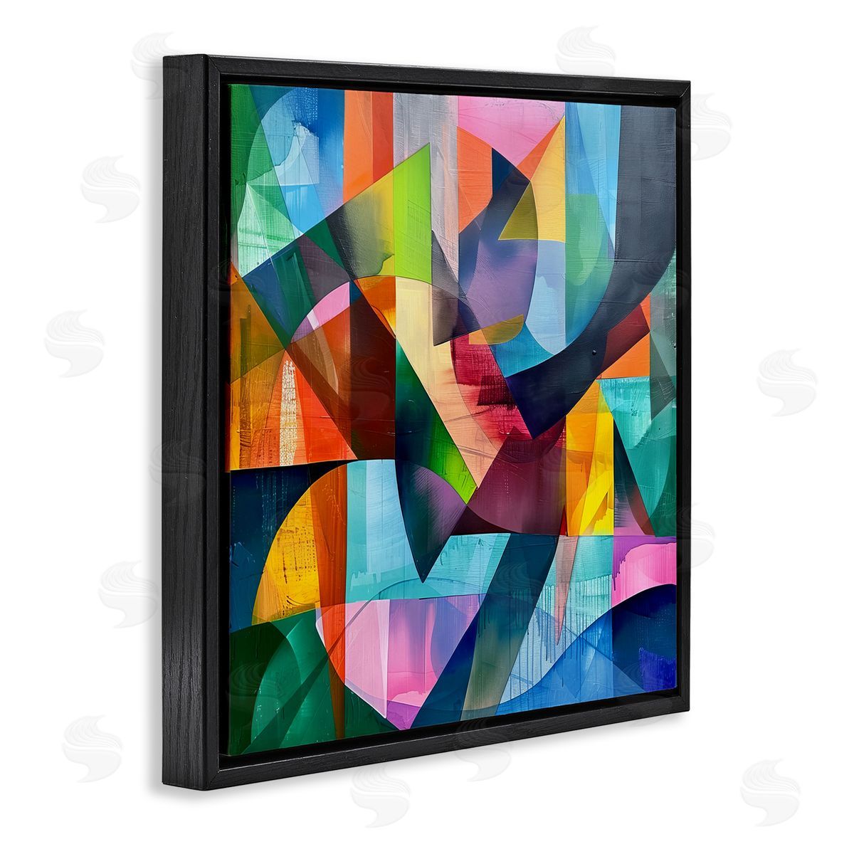 Layered Luminous Shapes Black Floating Frame Canvas Wall Art, Home Decor by Lazar Studio