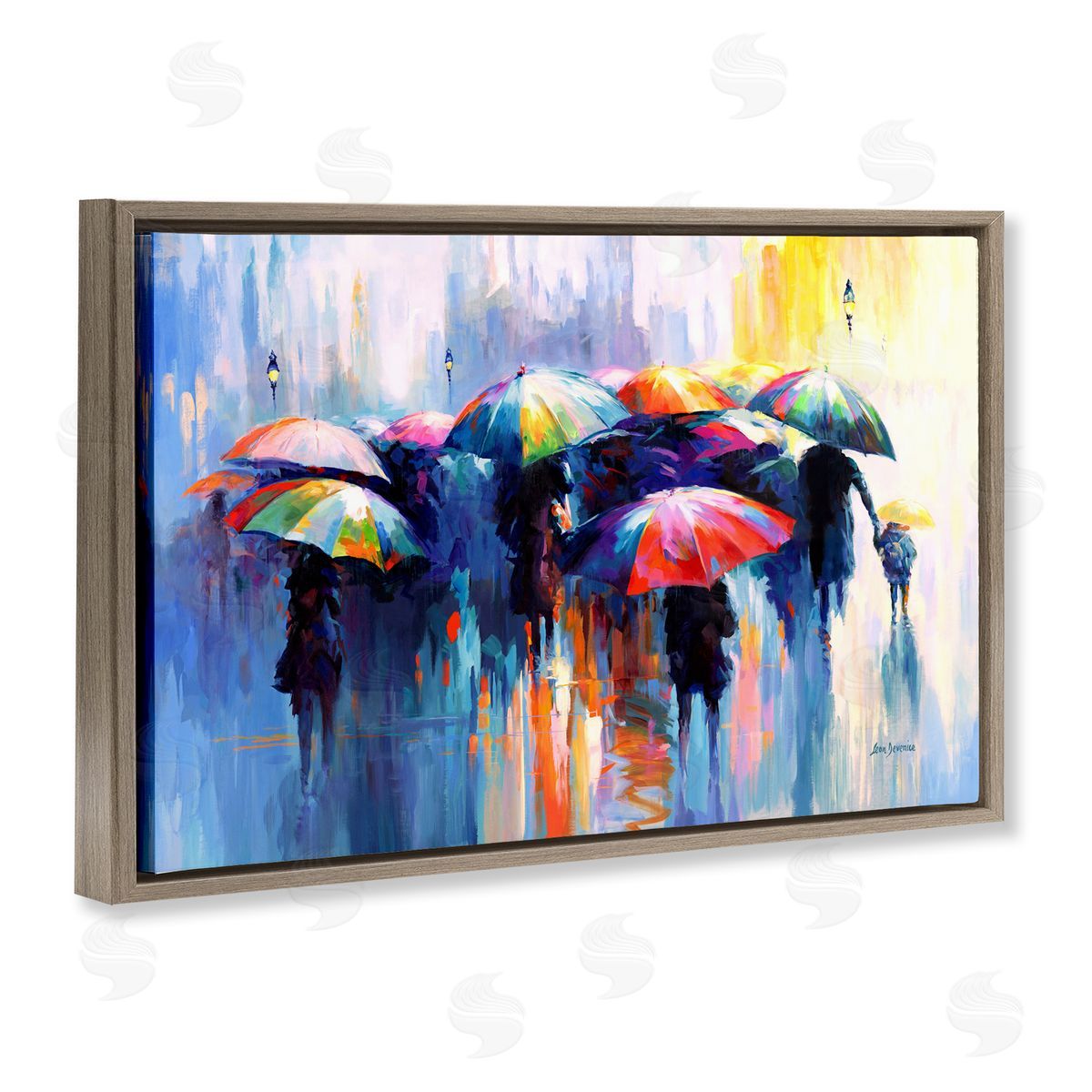 Memories Beneath Rain Brown Floating Frame Canvas Wall Art, Home Decor by Leon Devenice