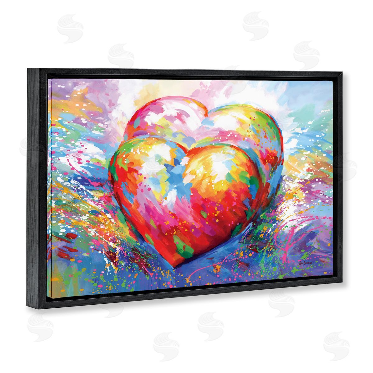 Forever In My Heart Abstraction Black Floating Frame Canvas Wall Art, Home Decor by Leon Devenice