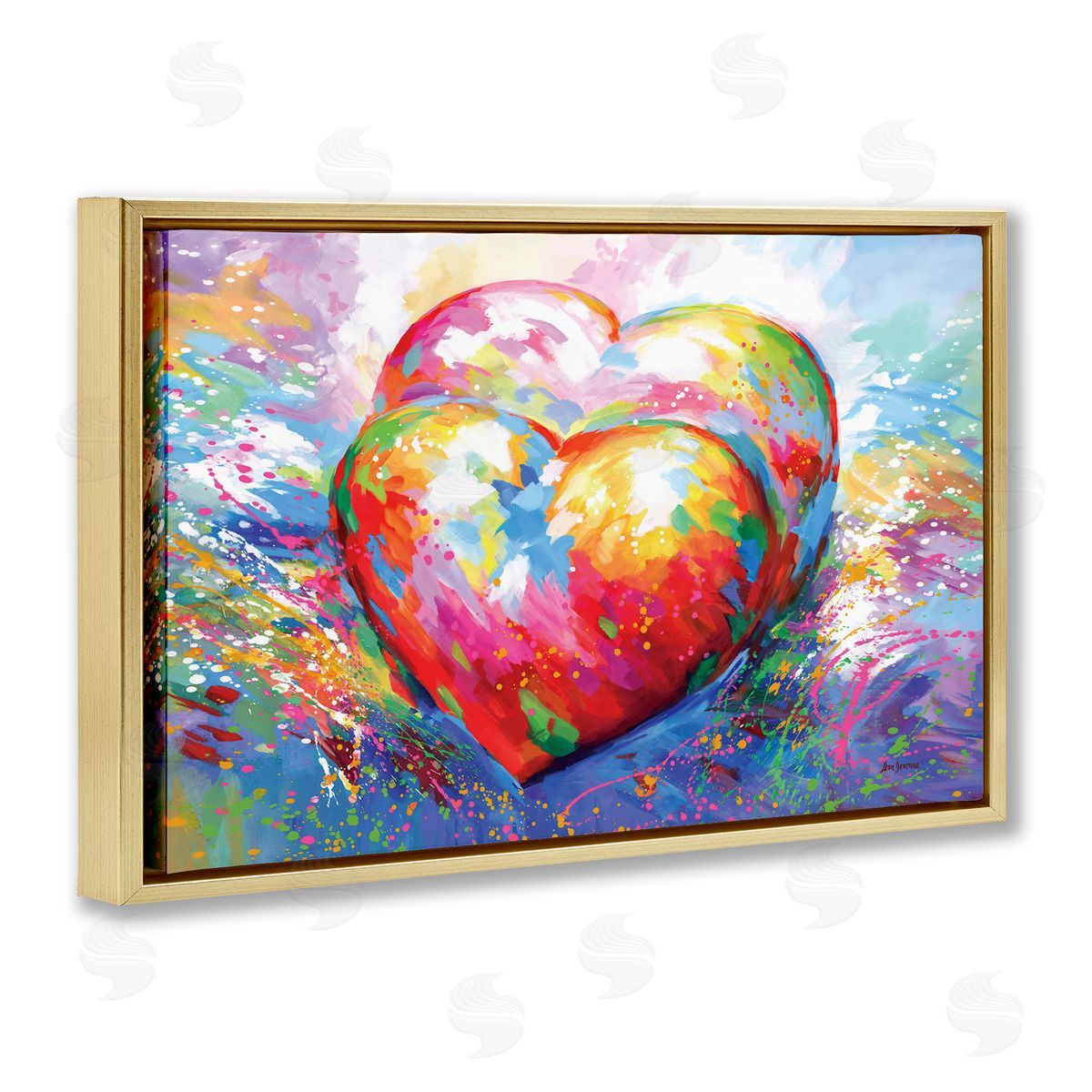 Forever In My Heart Abstraction Gold Floating Frame Canvas Wall Art, Home Decor by Leon Devenice