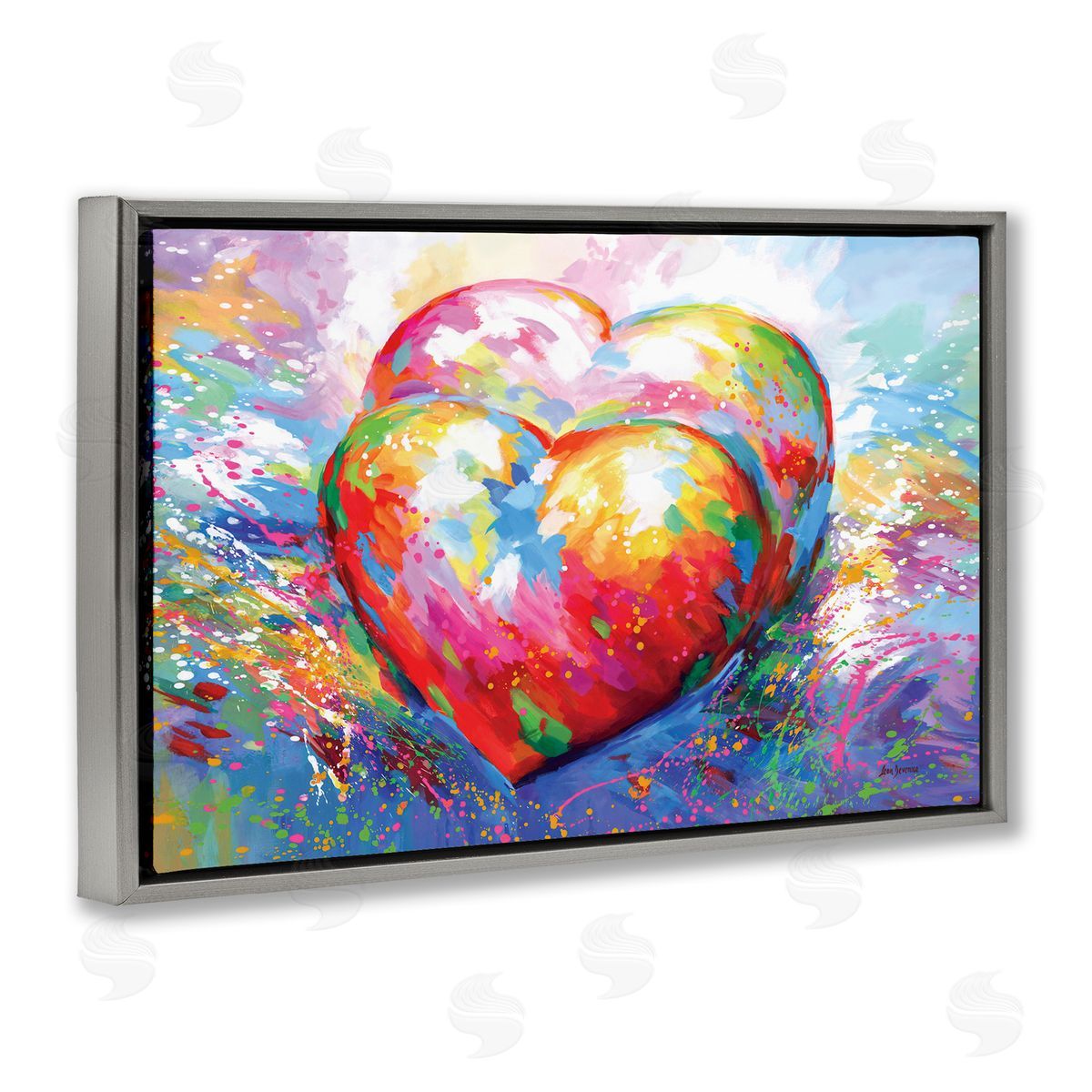 Forever In My Heart Abstraction Grey Floating Frame Canvas Wall Art, Home Decor by Leon Devenice