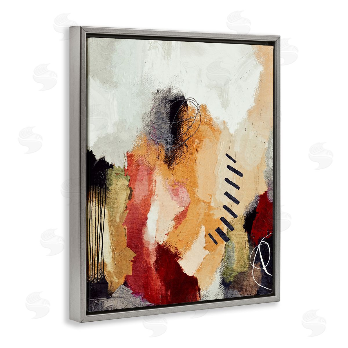 Abstract Southwestern Pattern Grey Floating Frame Canvas Wall Art, Home Decor by Lisa Nohren