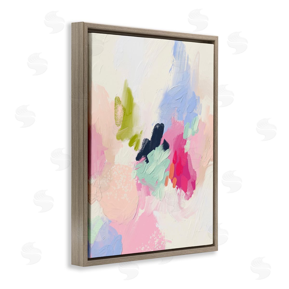 Pastel Abstract Paint Strokes Brown Floating Frame Canvas Wall Art, Home Decor by Lisa Nohren
