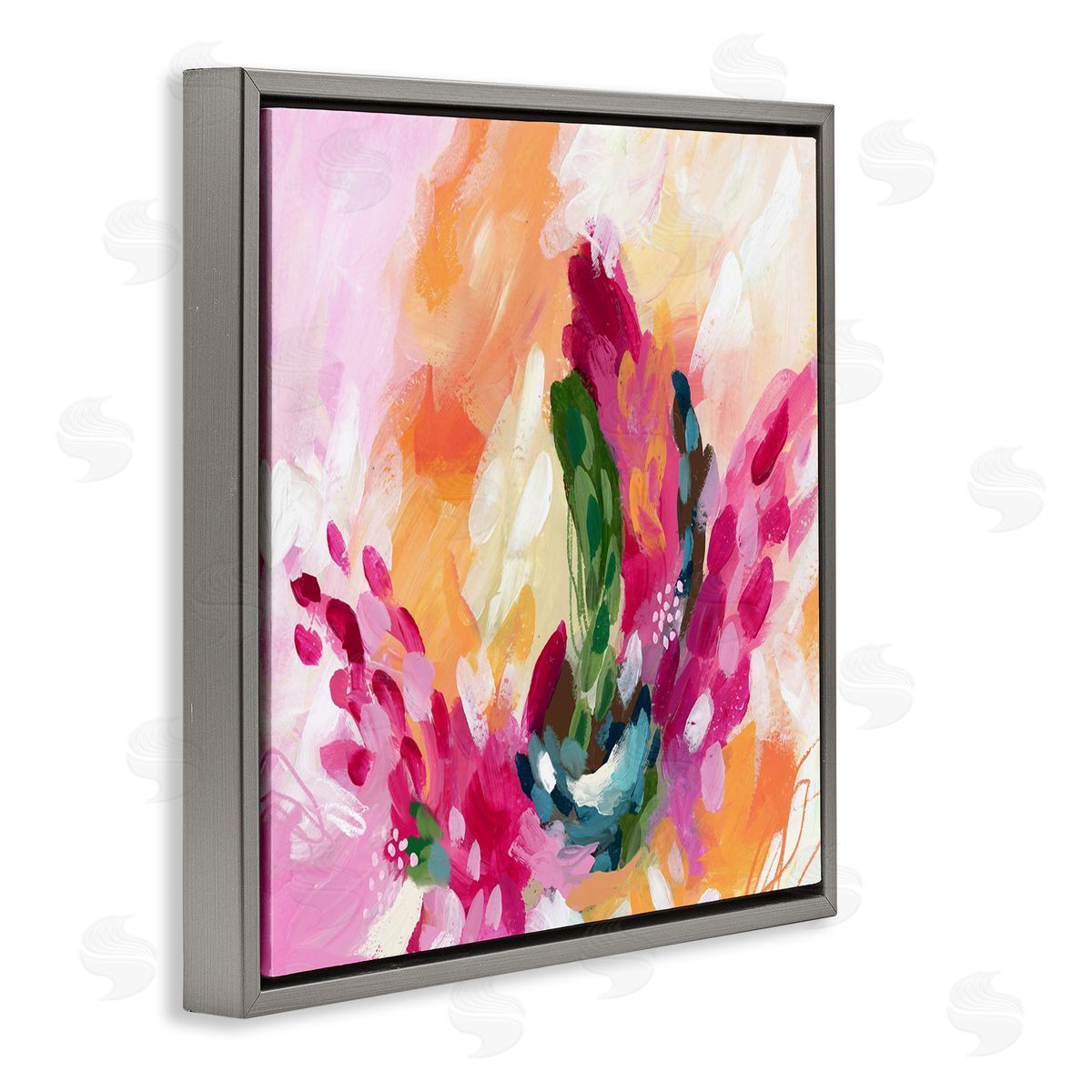 Abstract Tropical Punch Grey Floating Frame Canvas Wall Art, Home Decor by Lisa Nohren