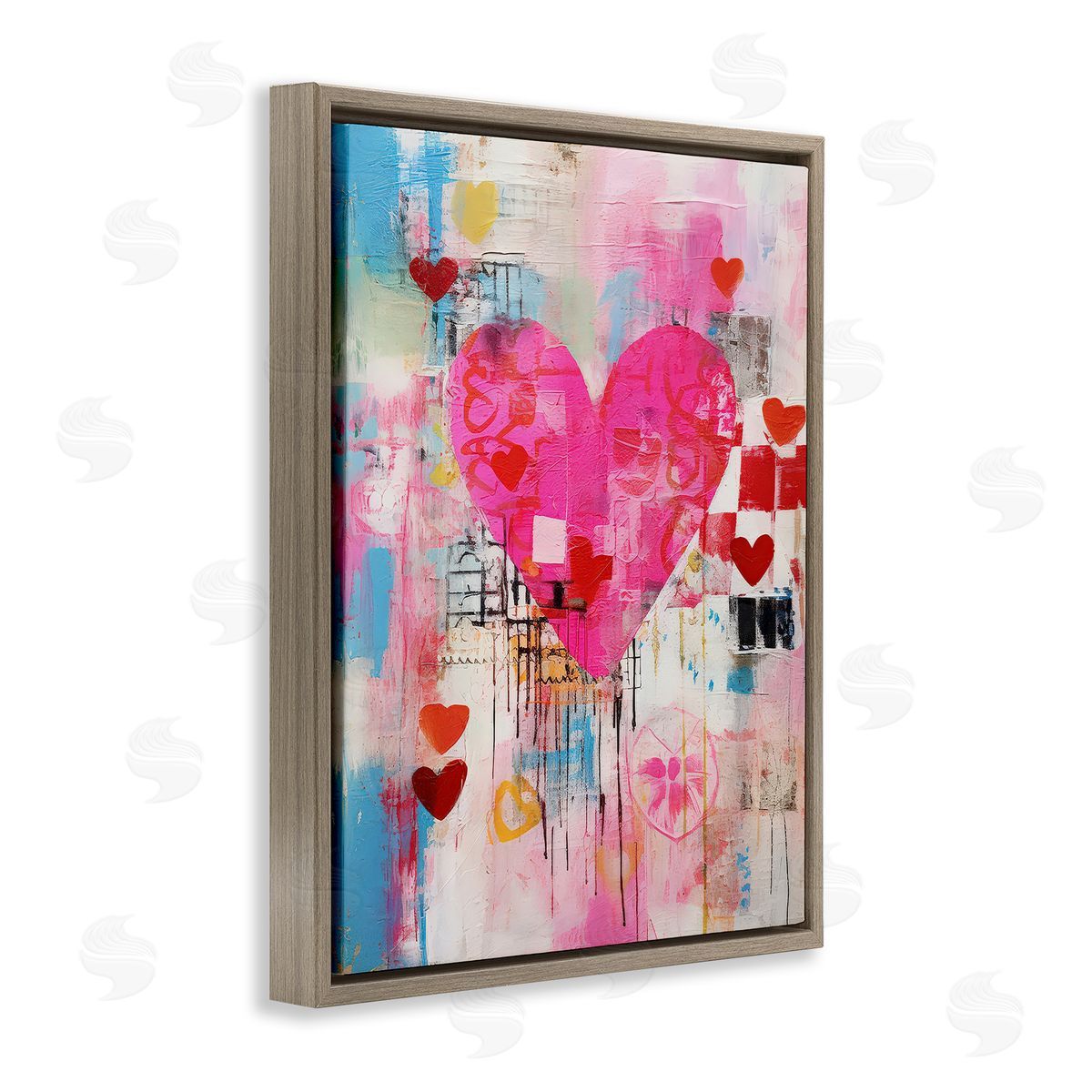 LSR Design Studio Whimsical Romance Heart Pattern Brown Floating Frame Canvas Wall Art Print