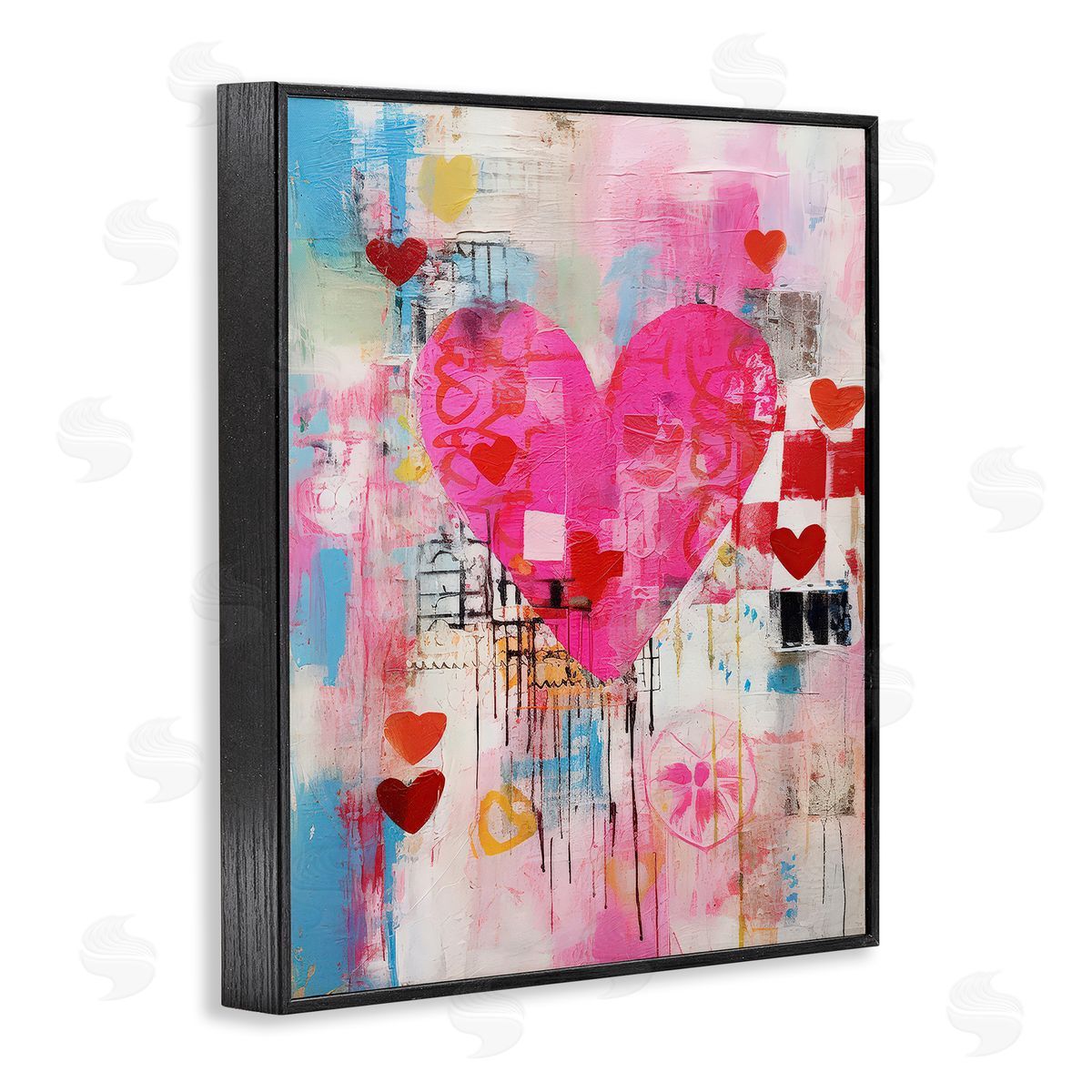 LSR Design Studio Whimsical Romance Heart Pattern Black Framed Giclee Wall Art Print