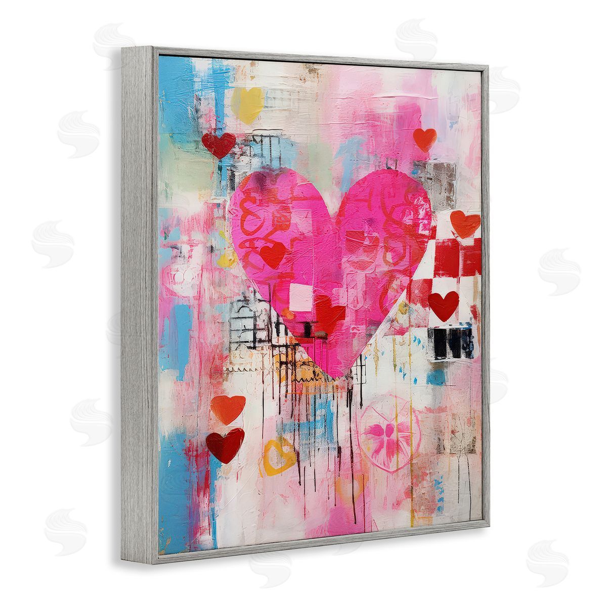 LSR Design Studio Whimsical Romance Heart Pattern Gray Framed Giclee Wall Art Print