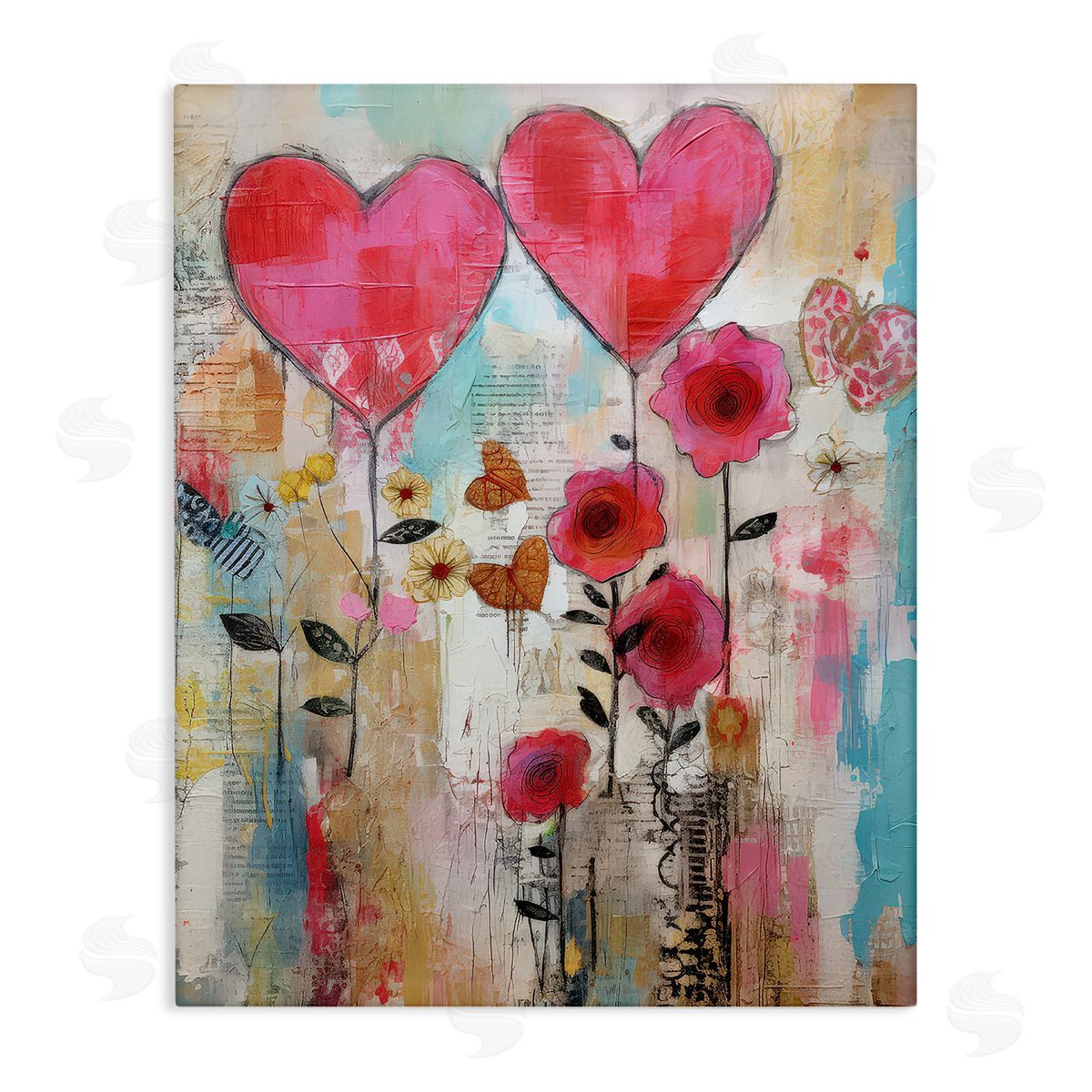 LSR Design Studio Whimsical Hearts & Garden Canvas Wall Art Print