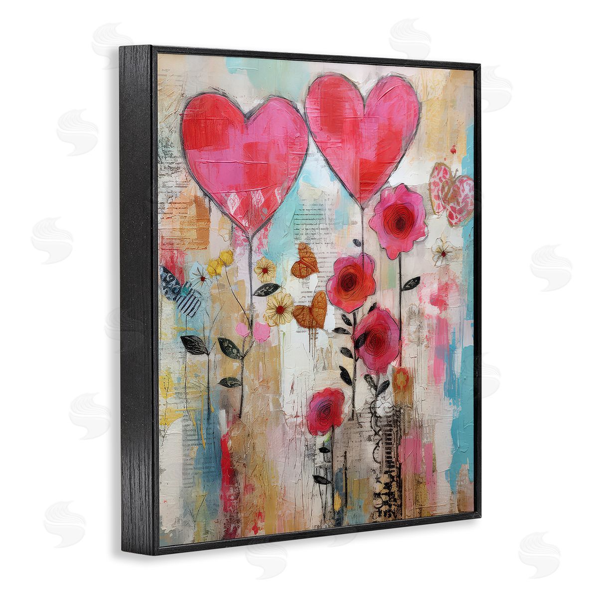 LSR Design Studio Whimsical Hearts & Garden Black Framed Giclee Wall Art Print