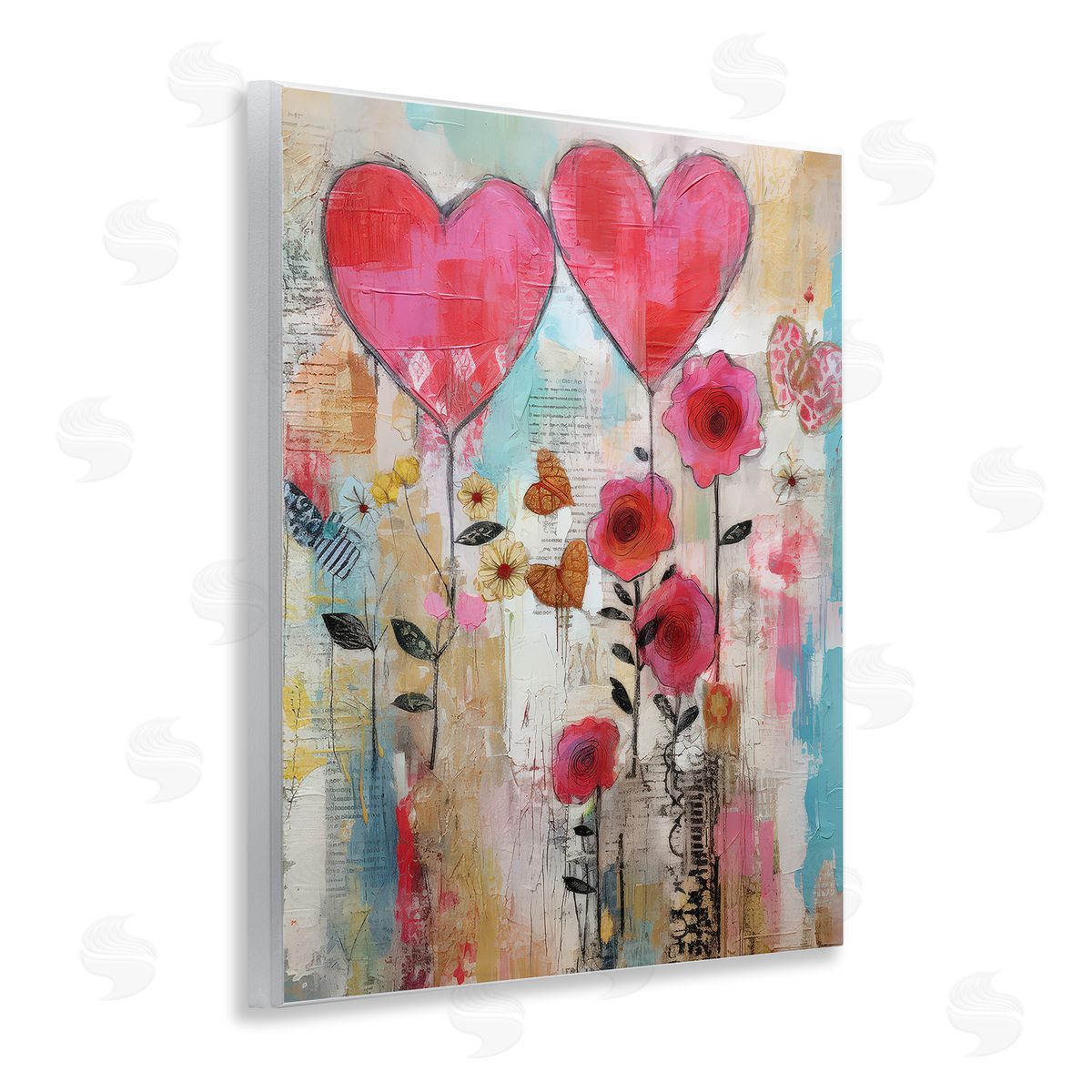 LSR Design Studio Whimsical Hearts & Garden Wooden Wall Plaque Art Print