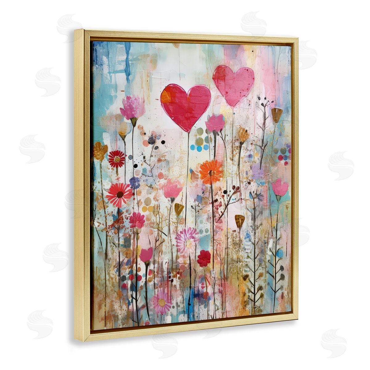 LSR Design Studio Heart & Garden Collage Gold Floating Frame Canvas Wall Art Print