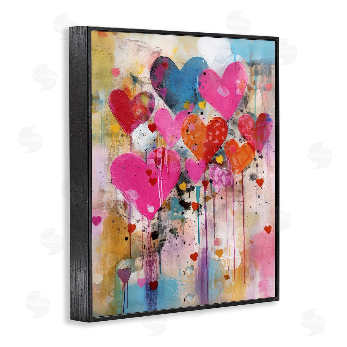 LSR Design Studio Whimsical Love Hearts Pattern Black Framed Giclee Wall Art Print