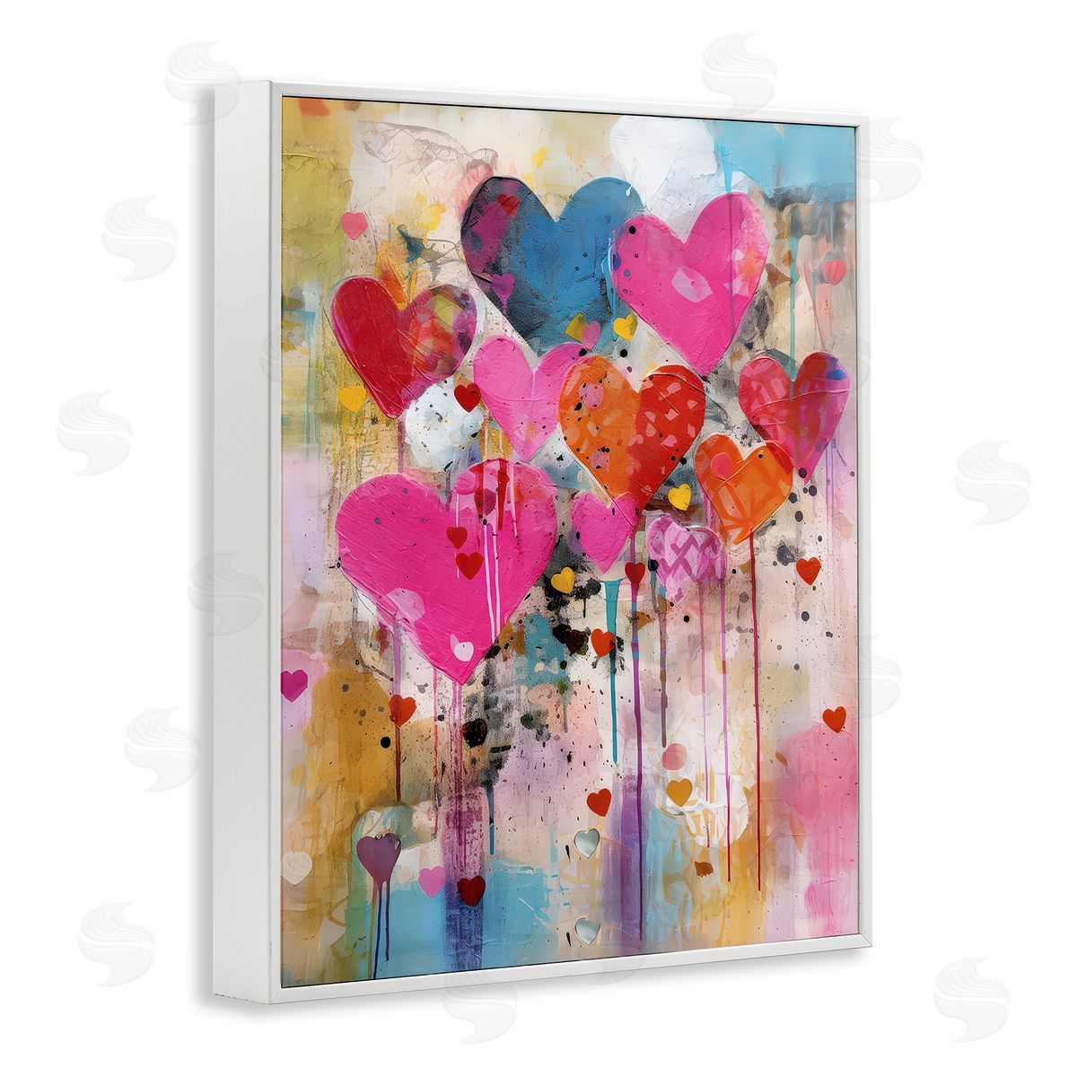 LSR Design Studio Whimsical Love Hearts Pattern White Framed Giclee Wall Art Print