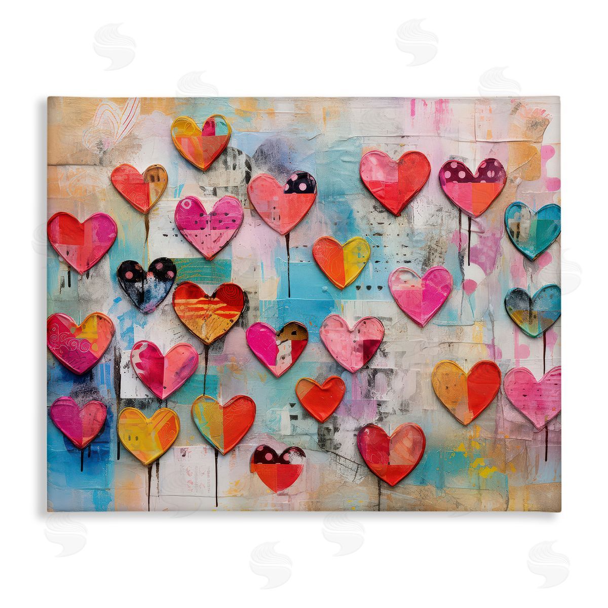 LSR Design Studio Playful Urban Hearts Pattern Canvas Wall Art Print
