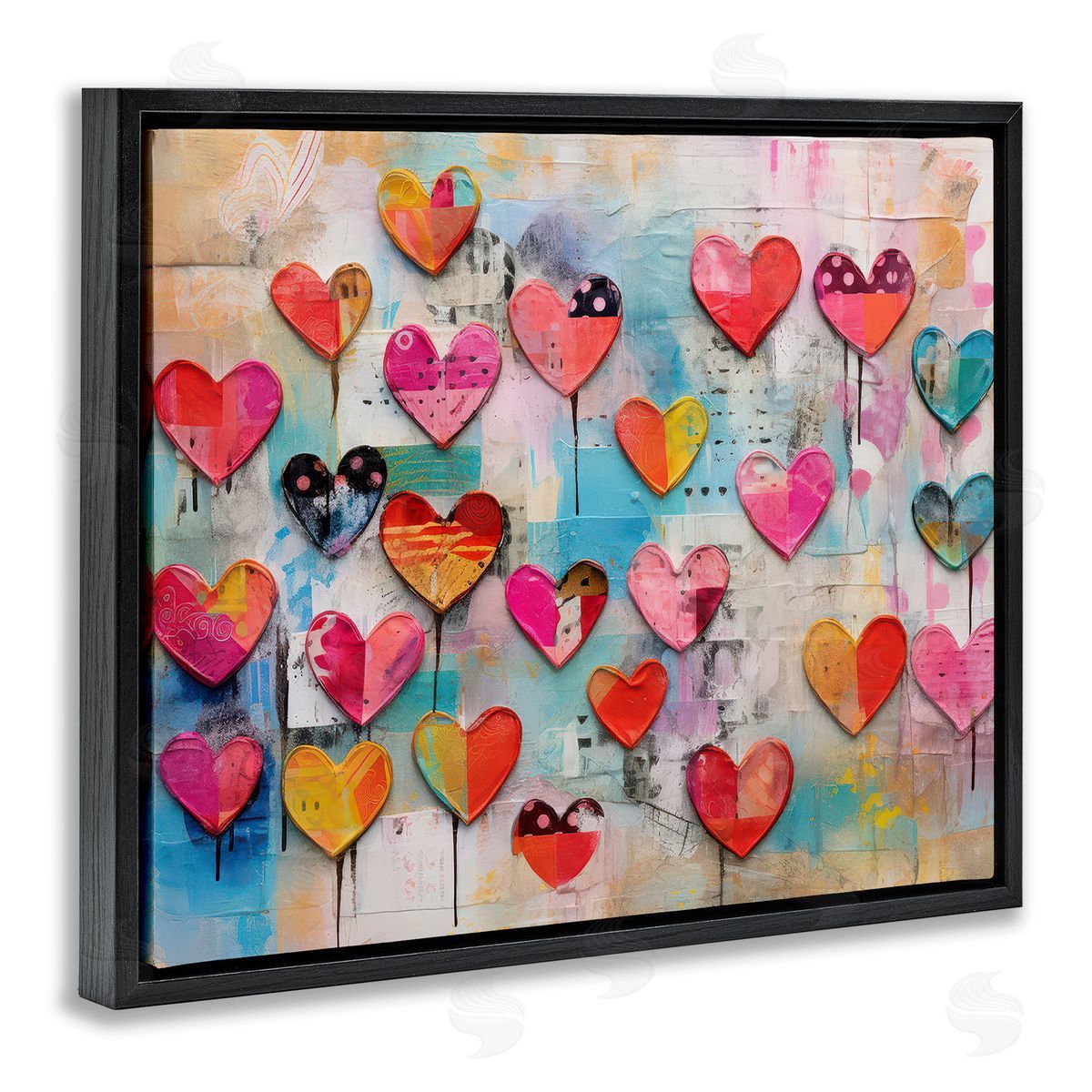 LSR Design Studio Playful Urban Hearts Pattern Black Floating Frame Canvas Wall Art Print