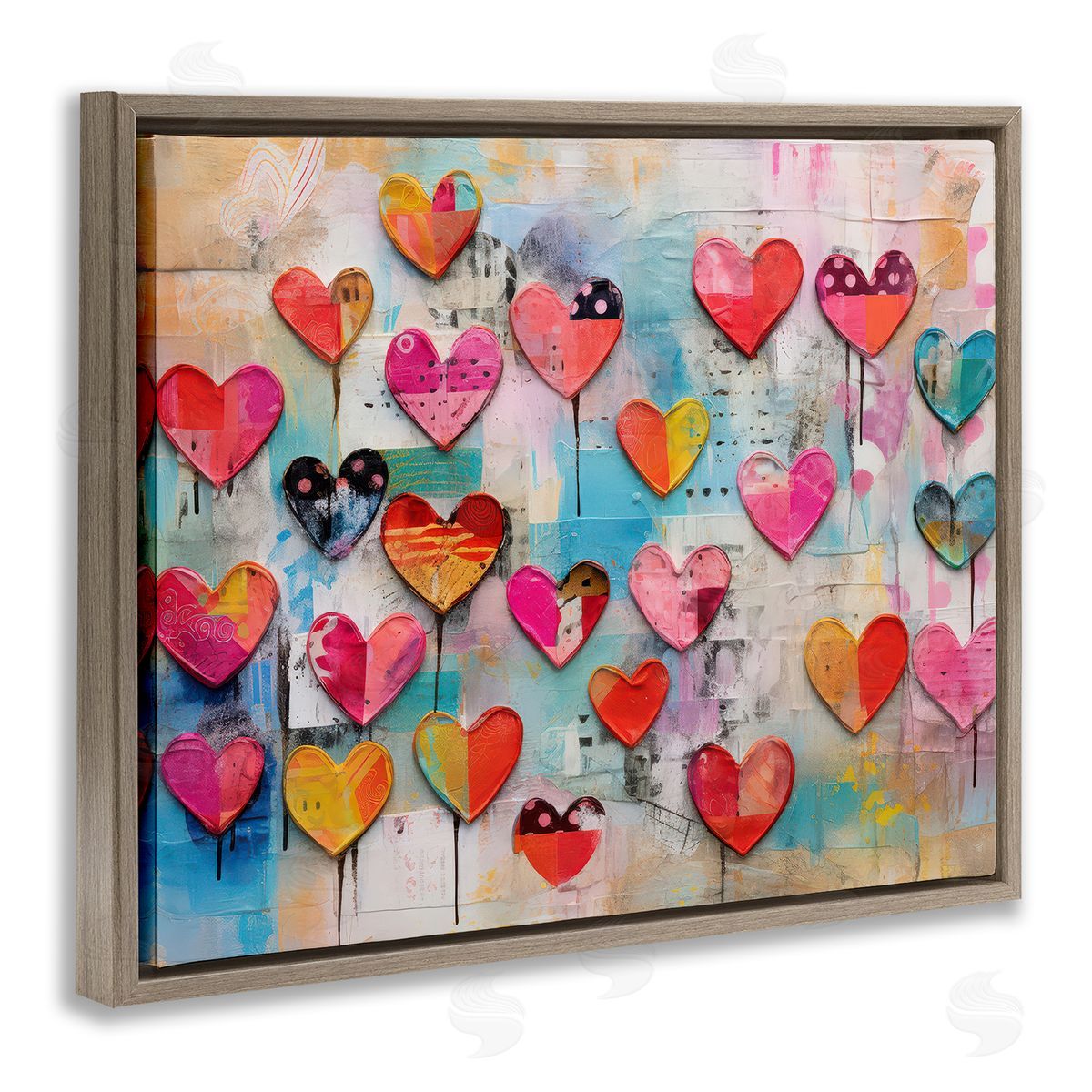 LSR Design Studio Playful Urban Hearts Pattern Brown Floating Frame Canvas Wall Art Print