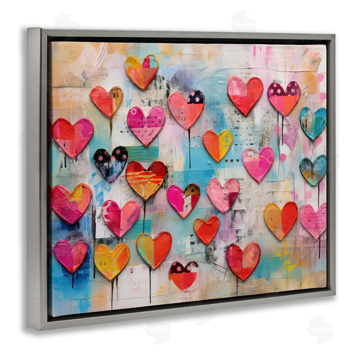 LSR Design Studio Playful Urban Hearts Pattern Gray Floating Frame Canvas Wall Art Print