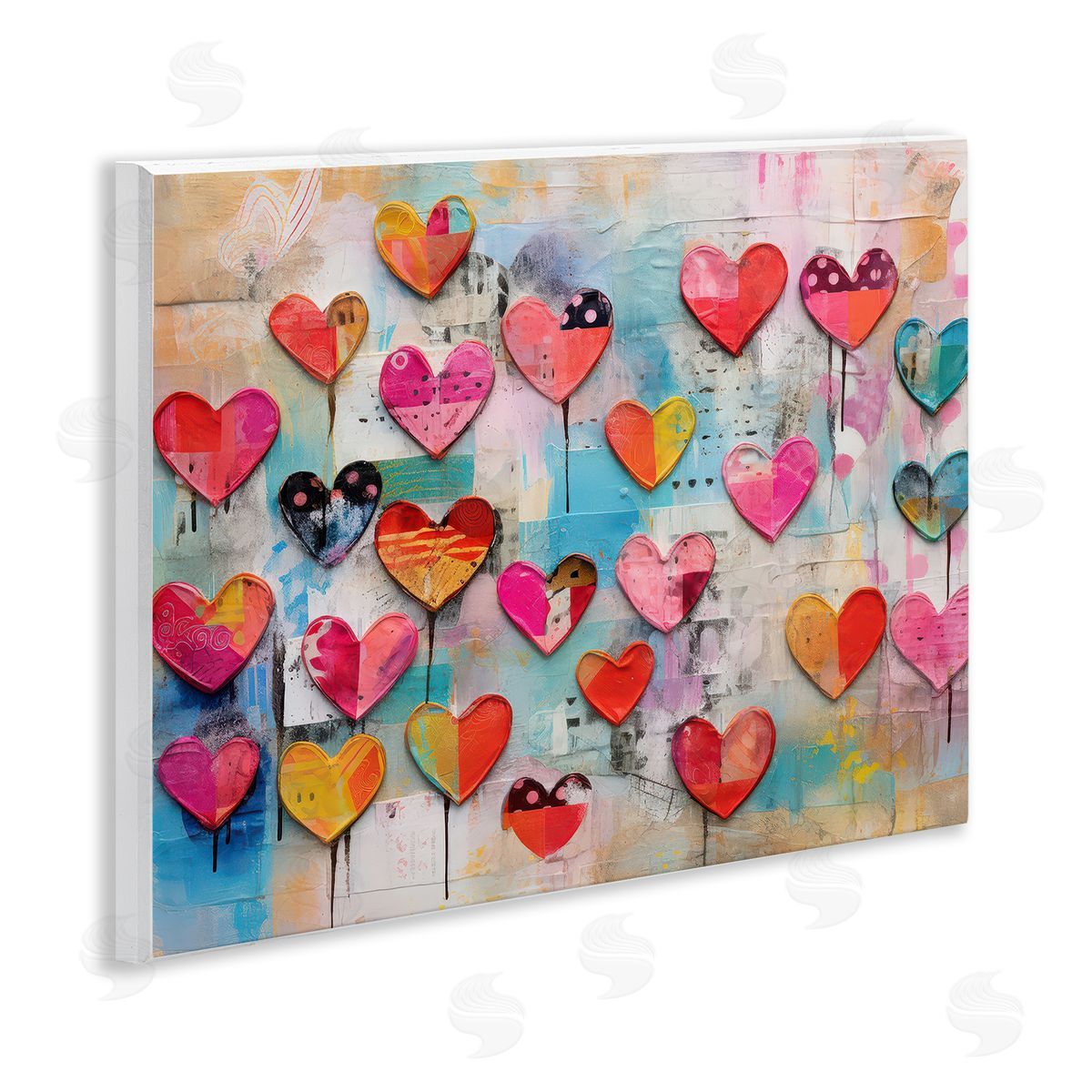 LSR Design Studio Playful Urban Hearts Pattern Wooden Wall Plaque Art Print