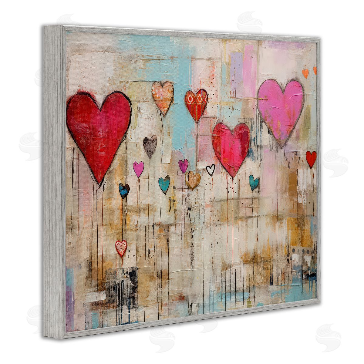 LSR Design Studio Modern Floating Hearts Gray Framed Giclee Wall Art Print