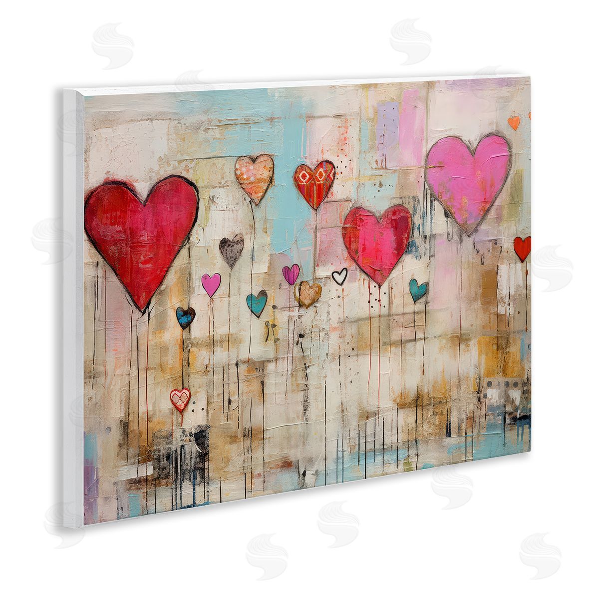 LSR Design Studio Modern Floating Hearts Wooden Wall Plaque Art Print