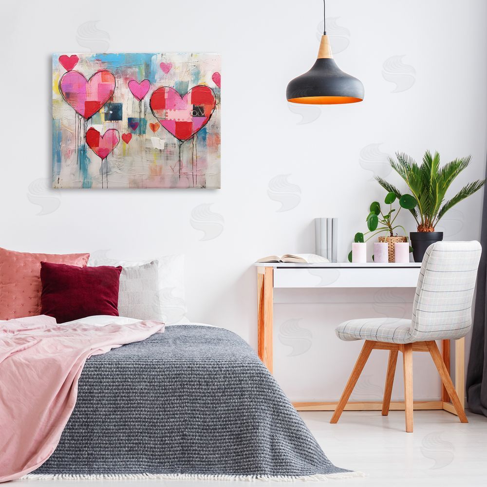 LSR Design Studio Urban Hearts Painting Collage Canvas Wall Art Print in Room