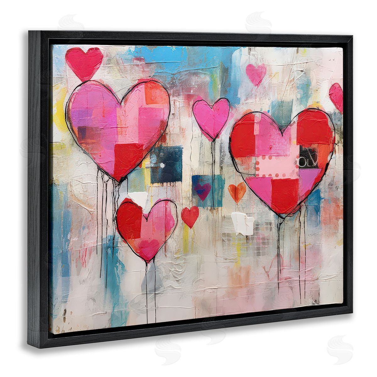 LSR Design Studio Urban Hearts Painting Collage Black Floating Frame Canvas Wall Art Print