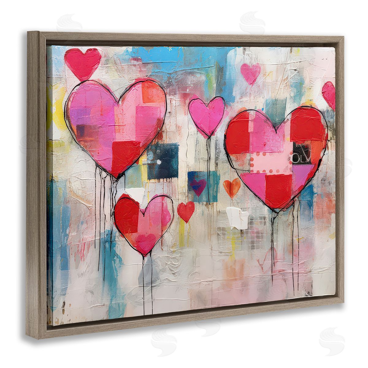 LSR Design Studio Urban Hearts Painting Collage Brown Floating Frame Canvas Wall Art Print