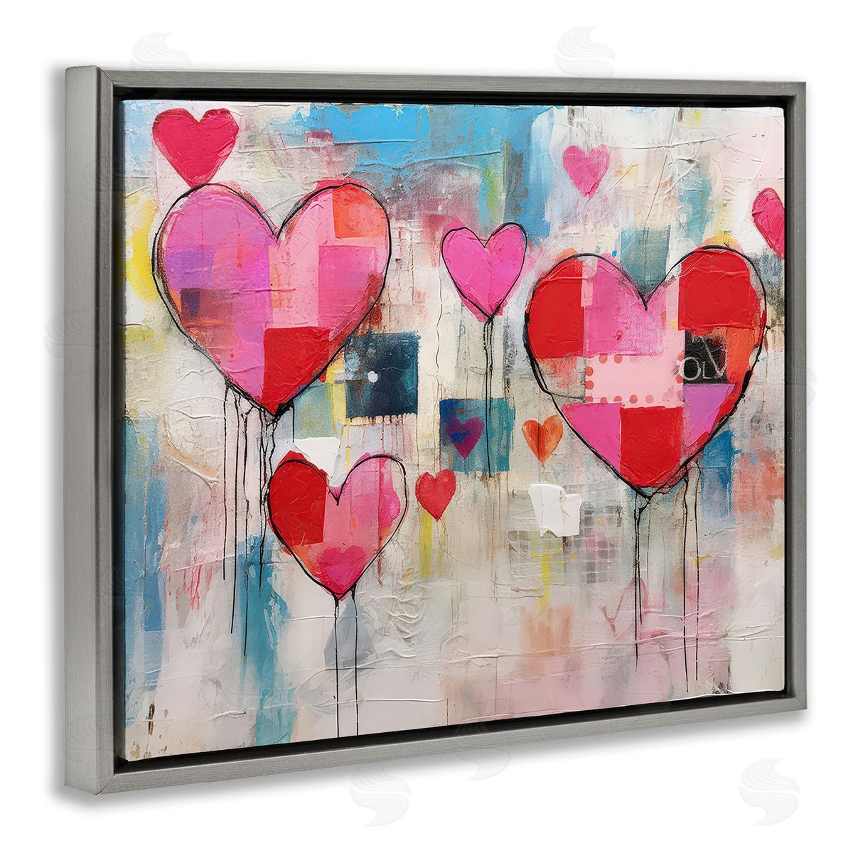 LSR Design Studio Urban Hearts Painting Collage Gray Floating Frame Canvas Wall Art Print