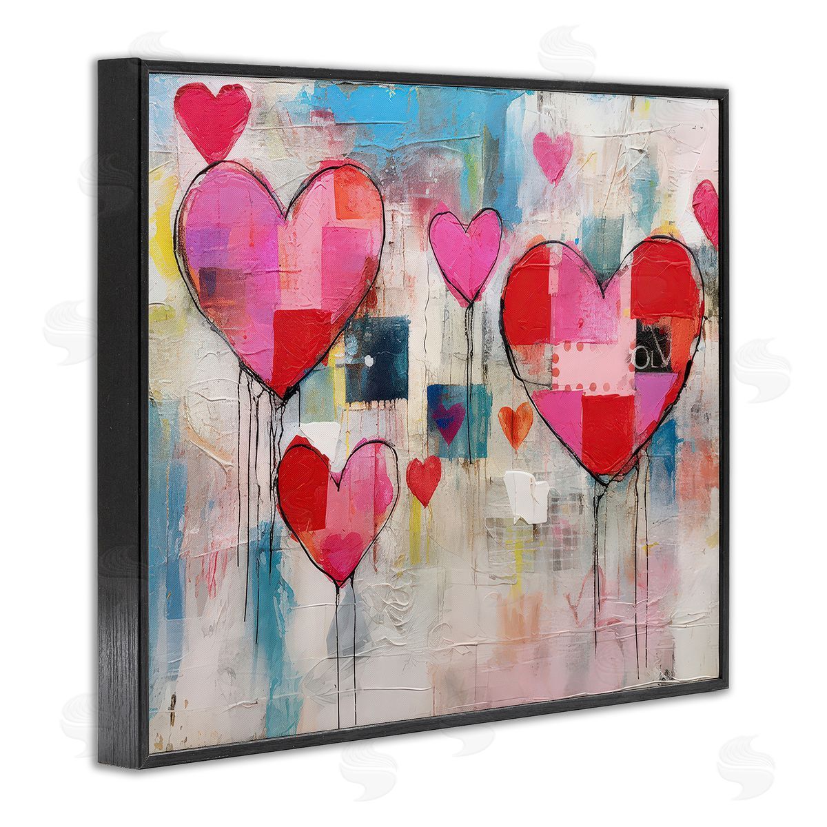 LSR Design Studio Urban Hearts Painting Collage Black Framed Giclee Wall Art Print